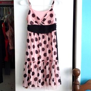 Kids justice dress, size 12, pink with black polka dots